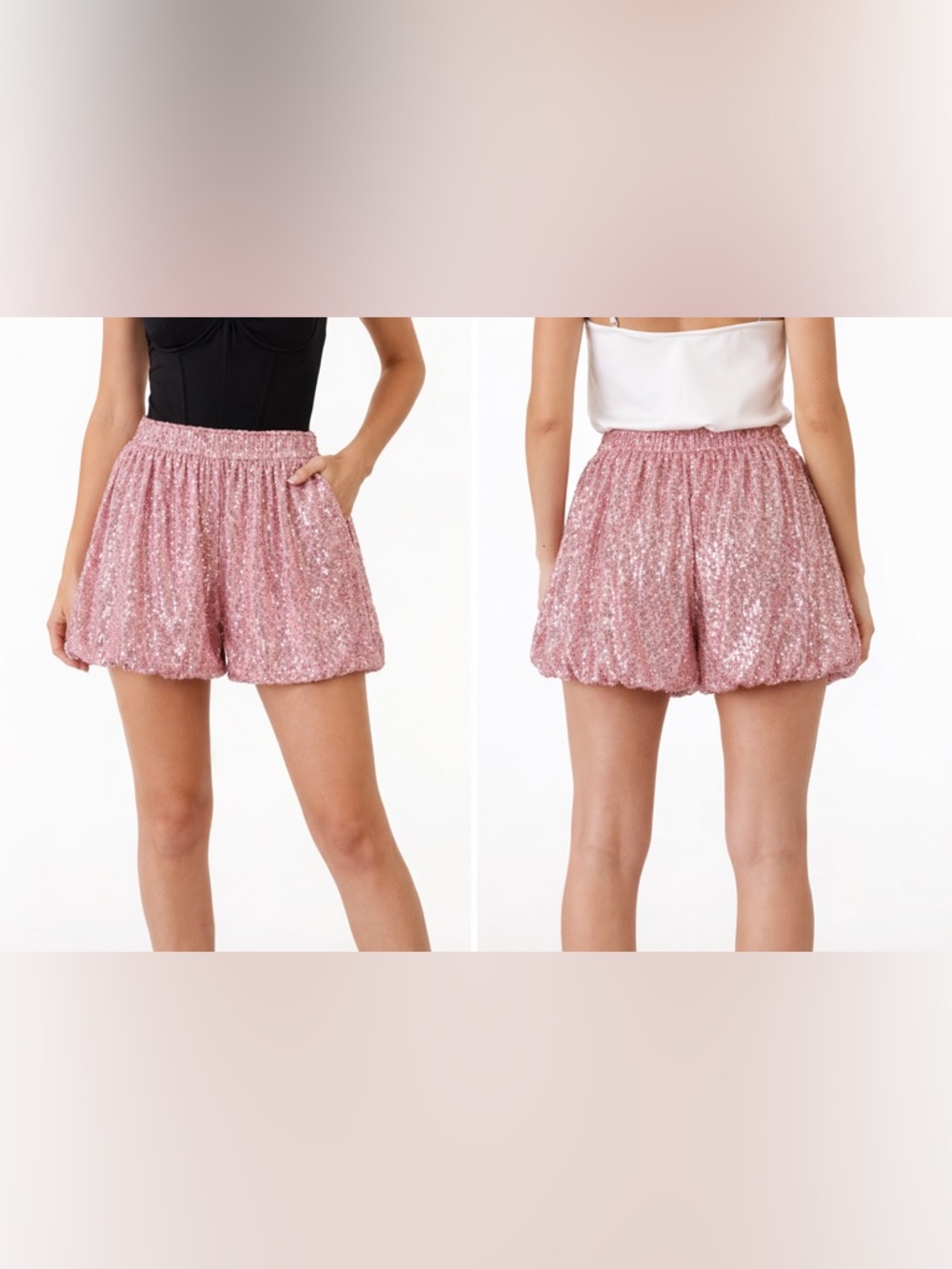 Endless Rose Pink Sequin Blouson Shorts NWT Size L Elastic Waist Party Holiday